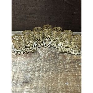 Ormolu Gold Tone 7 Tube Lipstick Holder Cherub Babies Filigree 6.5”